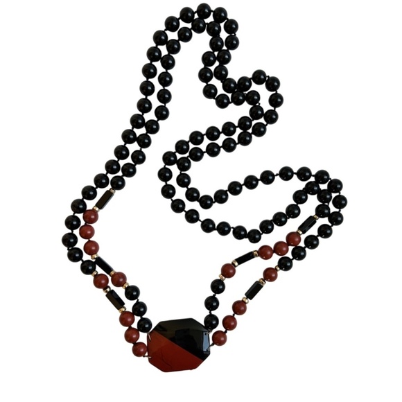 Vintage Beaded Necklace Double Strand w/ Plaque Marble or Glass - Picture 1 of 7